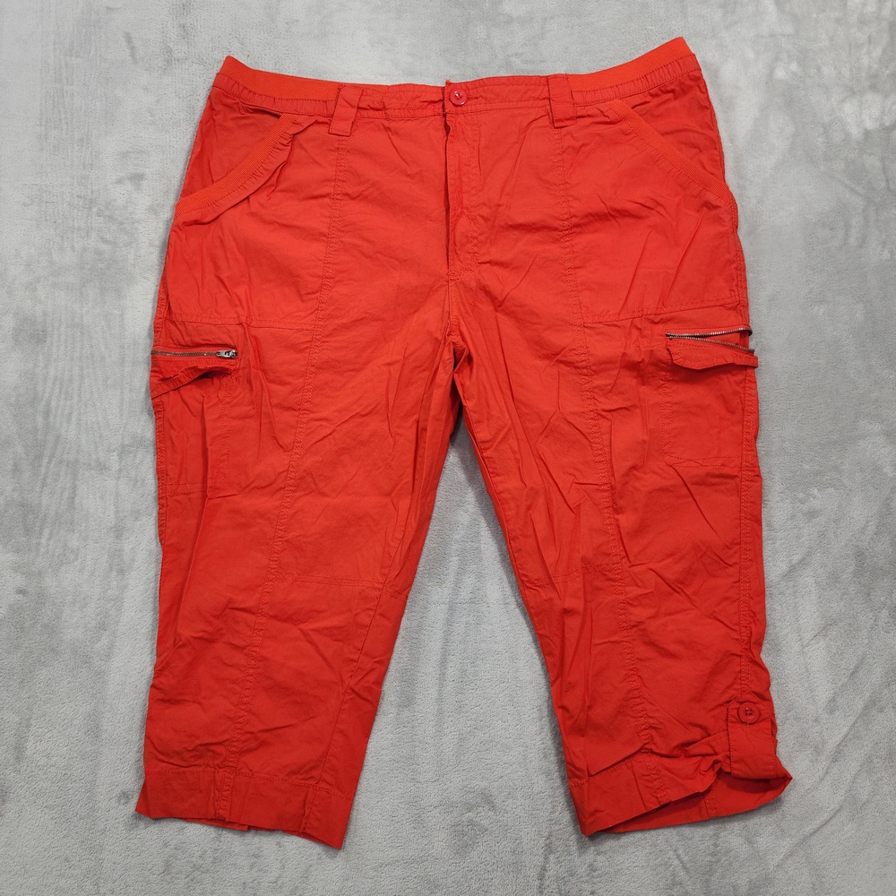 Sag Harbor Pants Womens 44/24W Red Orange Cargo Capri Pull On Stretch Casual